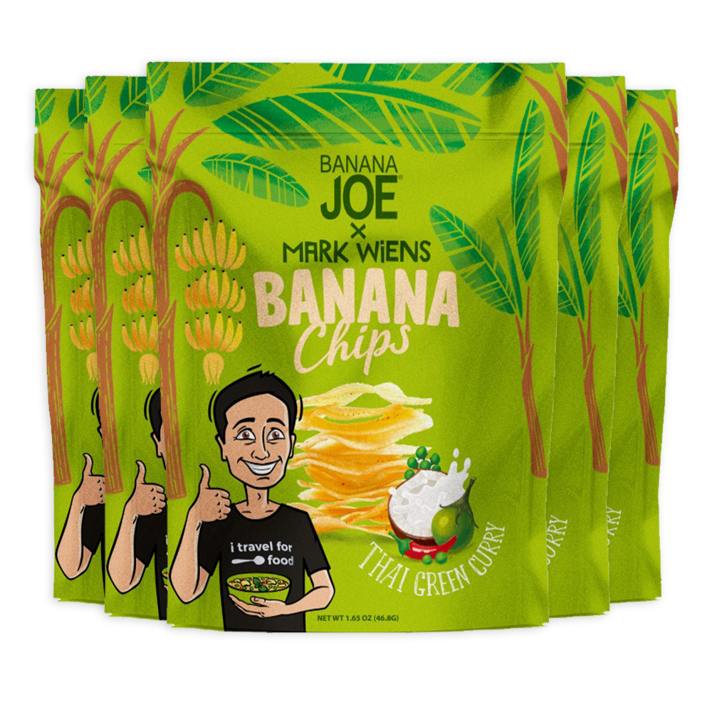 Mark Wiens Green Curry Flavored Banana Chips, 6Pack. Banana Joe Chips